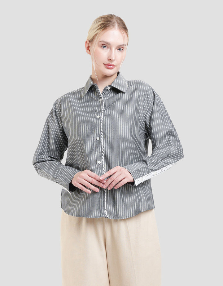 Connexion Stripe With Back Lace Kemeja Wanita