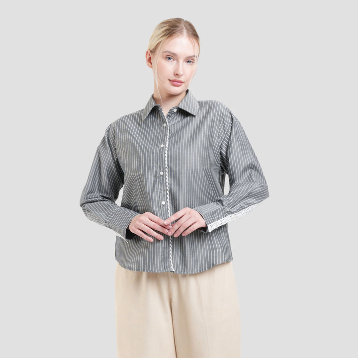 Connexion Stripe With Back Lace Kemeja Wanita