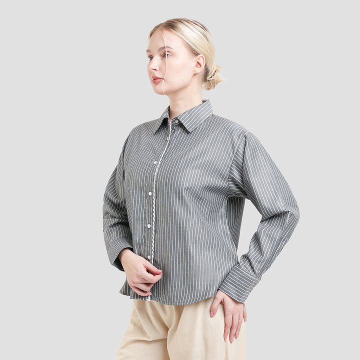 Connexion Stripe With Back Lace Kemeja Wanita