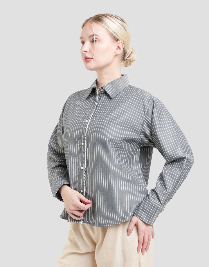 Connexion Stripe With Back Lace Kemeja Wanita