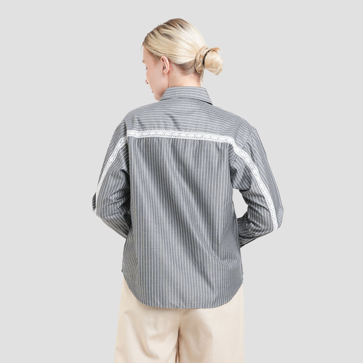 Connexion Stripe With Back Lace Kemeja Wanita