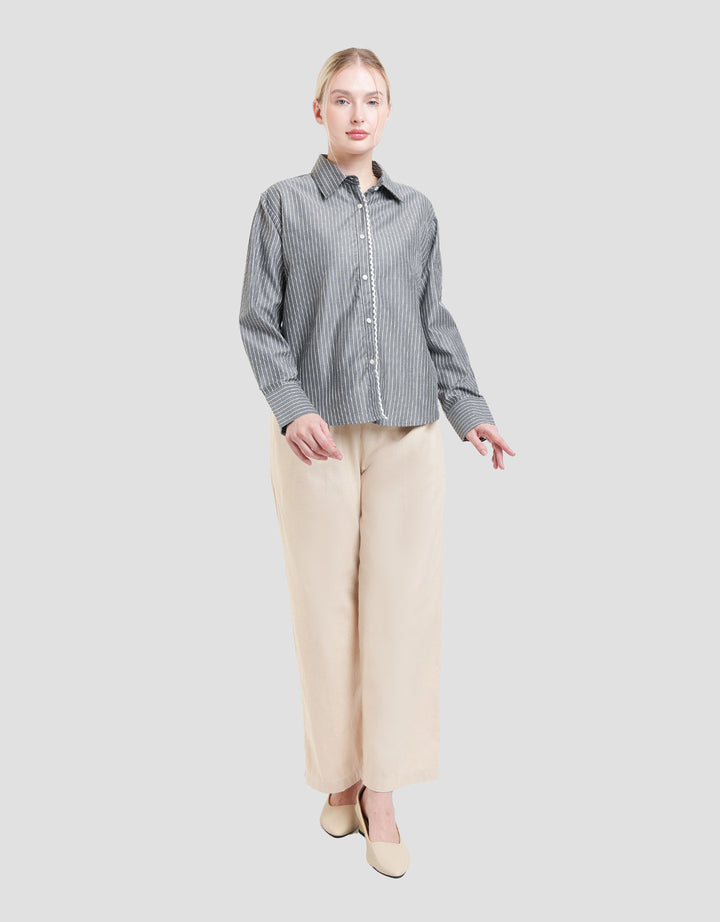 Connexion Stripe With Back Lace Kemeja Wanita