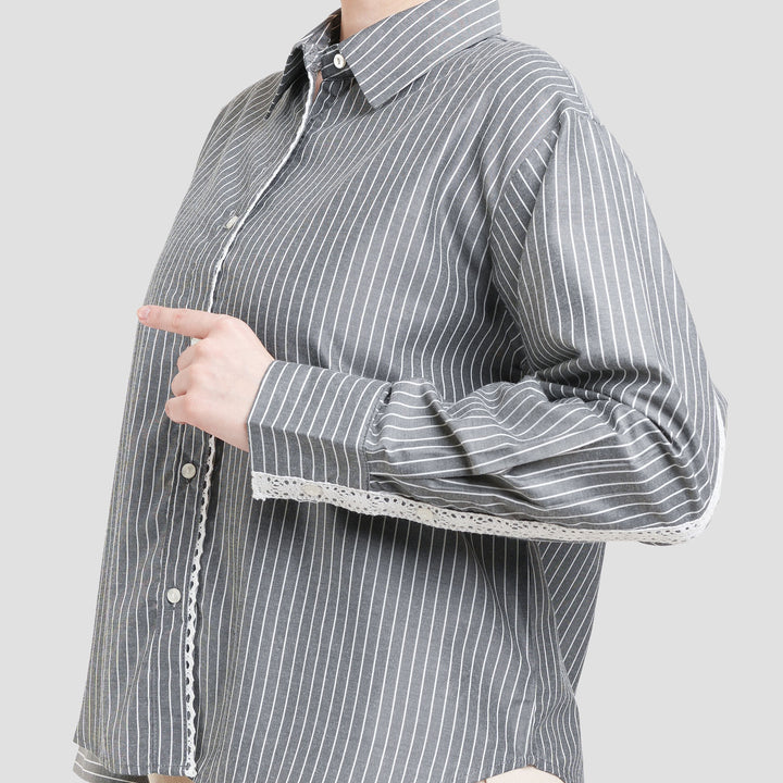 Connexion Stripe With Back Lace Kemeja Wanita