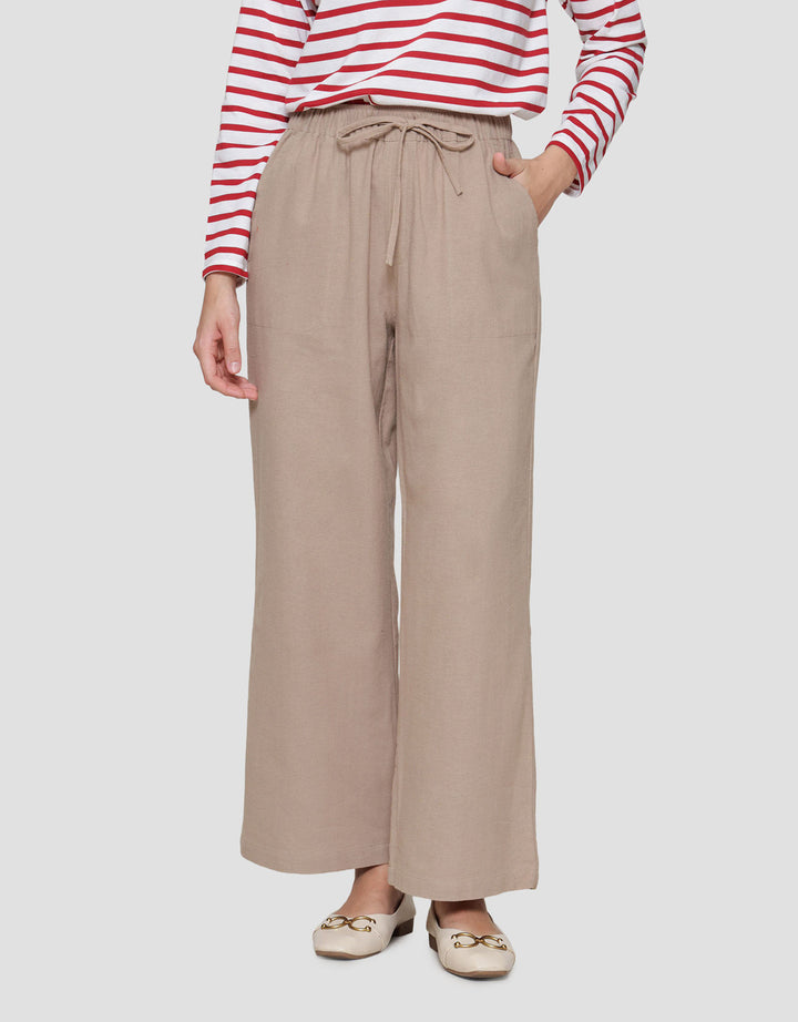 Connexion Drawstring Linen Celana Panjang Wanita
