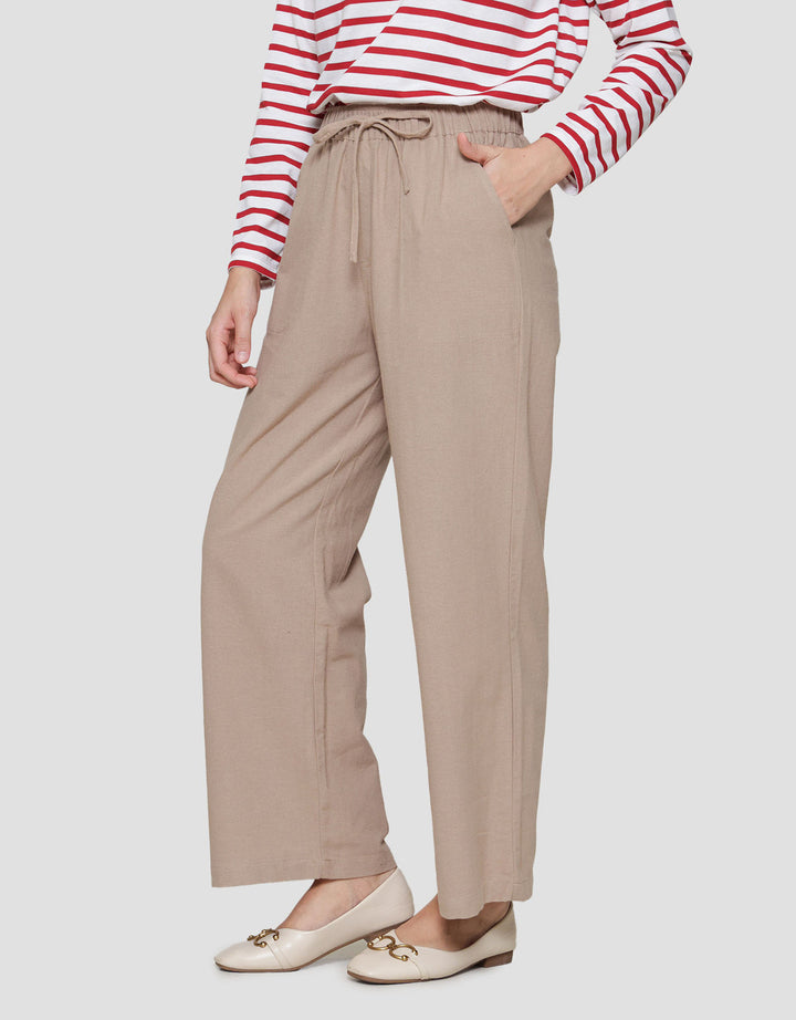 Connexion Drawstring Linen Celana Panjang Wanita