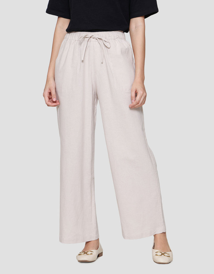 Connexion Drawstring Linen Celana Panjang Wanita