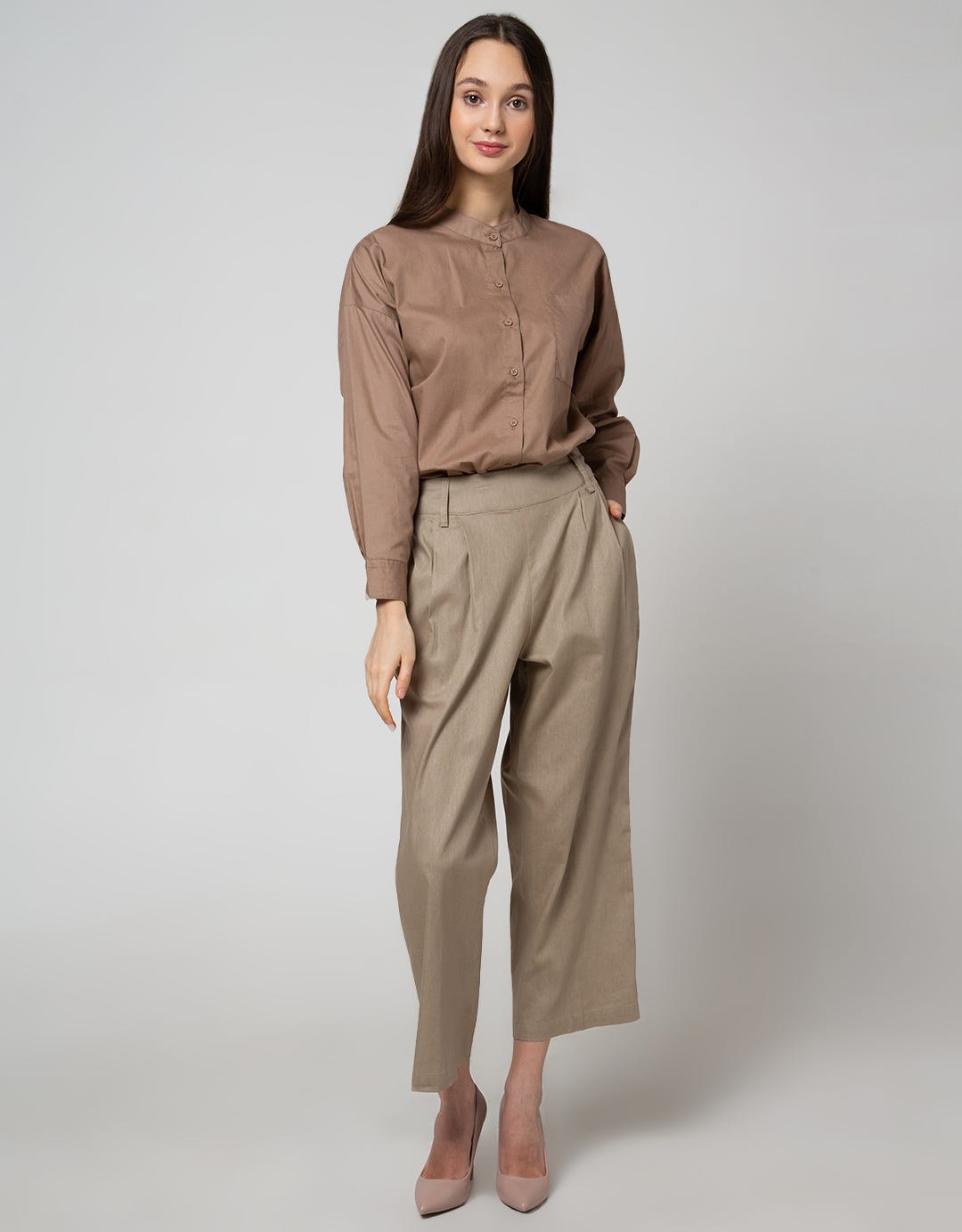 Details Long Pants With Belt Loop And Buttons At Side