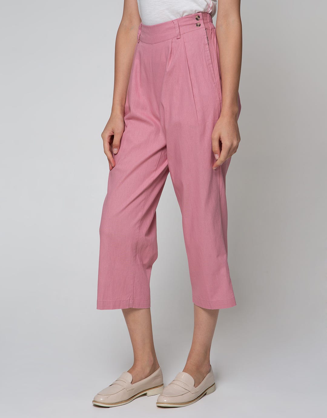 Details Long Pants With Belt Loop And Buttons At Side