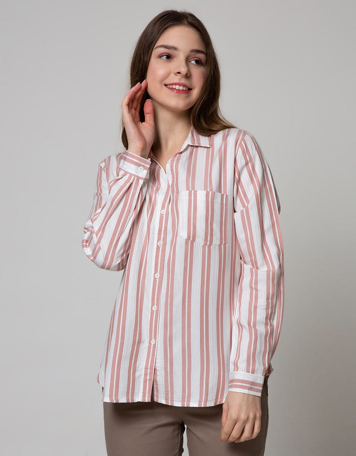Connexion Long Sleeve Shirt Print Stripes With 1 Pocket