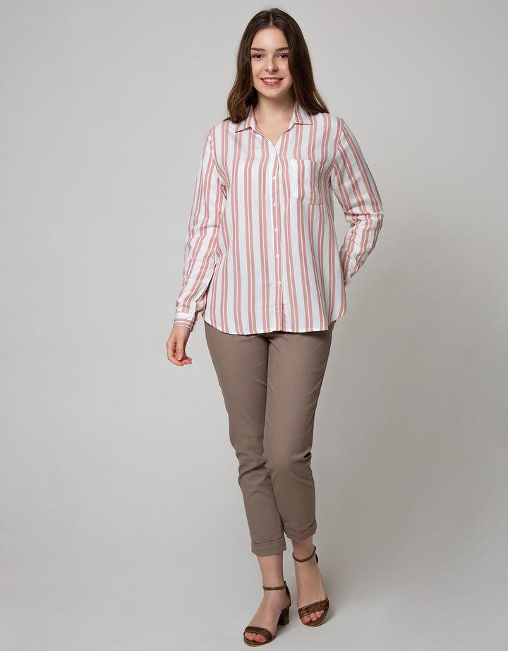 Connexion Long Sleeve Shirt Print Stripes With 1 Pocket