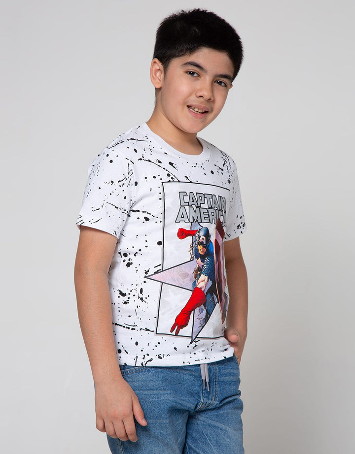 Marvel Captain America Print Splash Short Sleeve T-Shirt