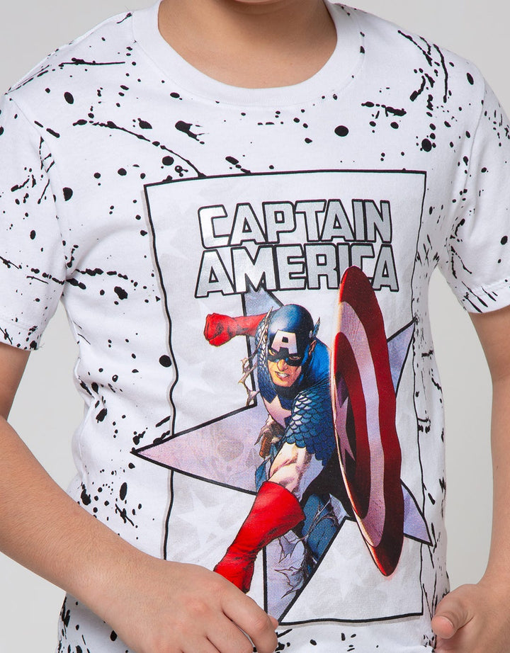 Marvel Captain America Print Splash Short Sleeve T-Shirt