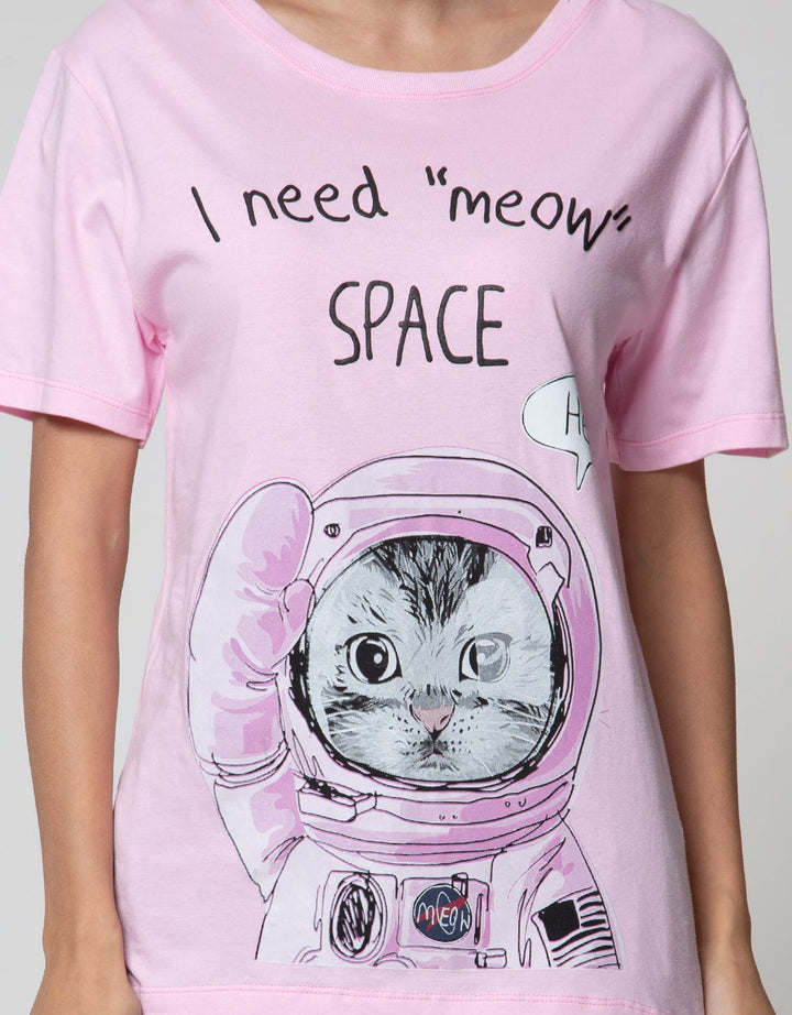 Nevada Short Sleeve T-Shirt Solid I Need Meow Space