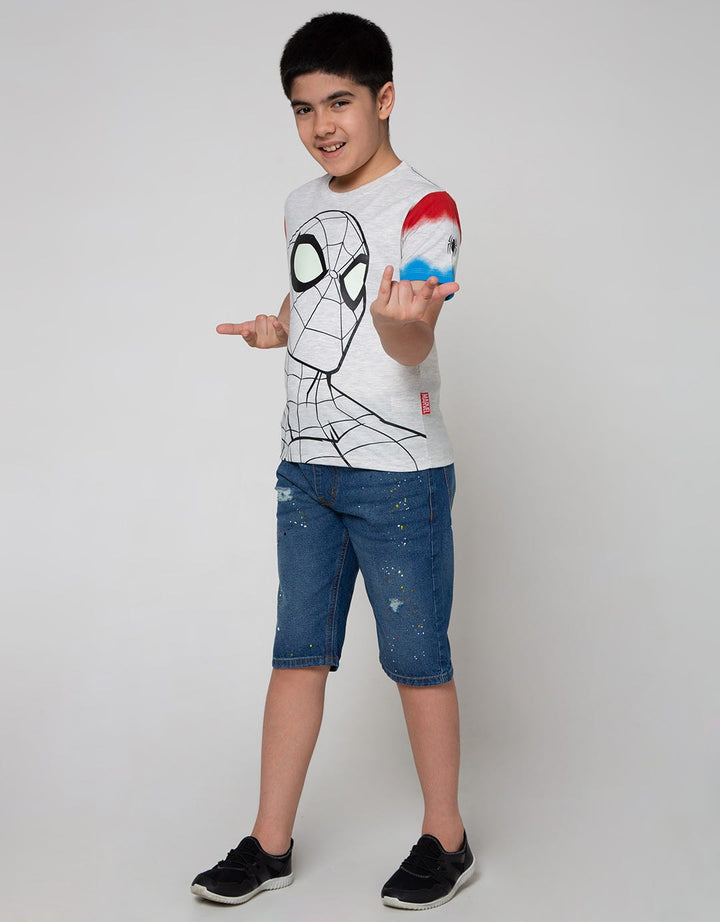 Marvel T-Shirt Spiderman Print Face Contrast Sleeves