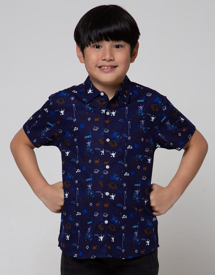 Aero Short Sleeve Shirt Full Print Regu Poplin Print Splash Space