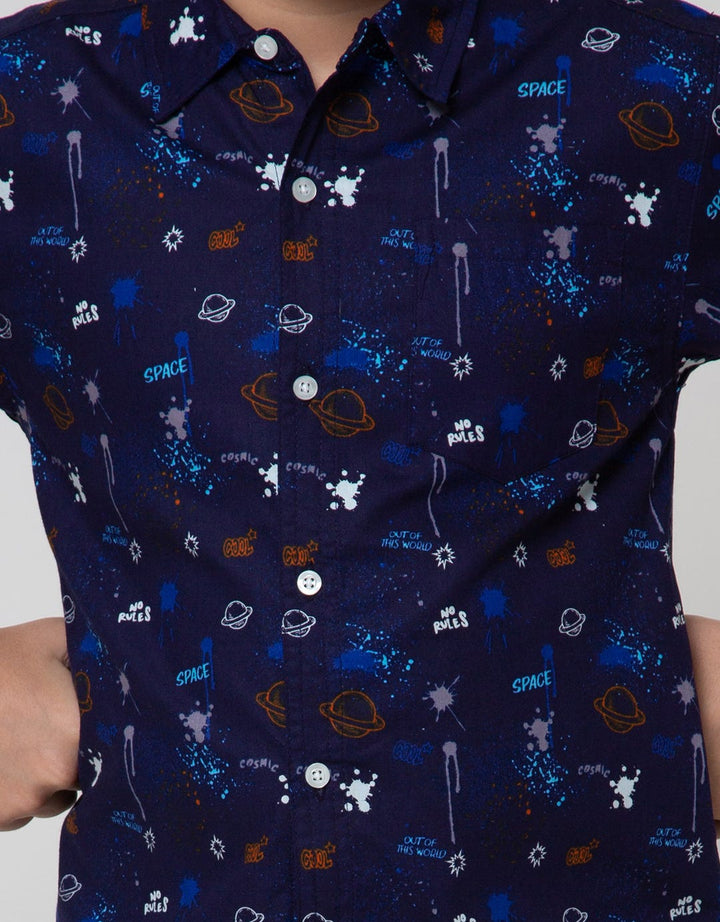 Aero Short Sleeve Shirt Full Print Regu Poplin Print Splash Space