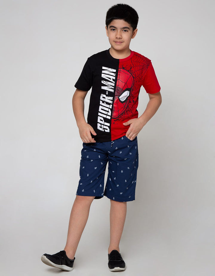 Marvel Spiderman Face Half Short Sleeve T-Shirt