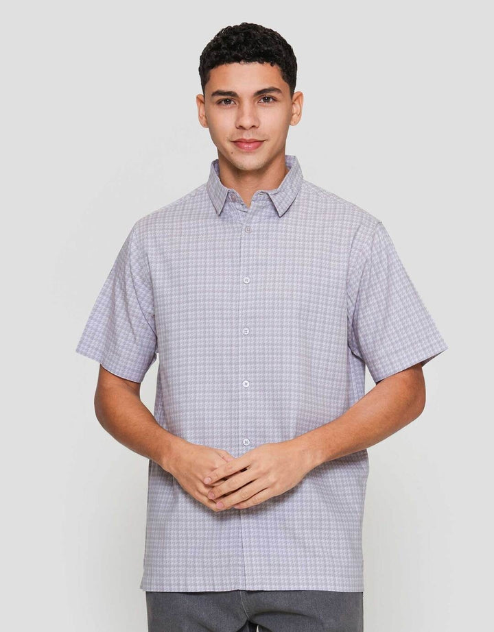 Cole Houndstooth Kemeja Lengan Pendek Pria