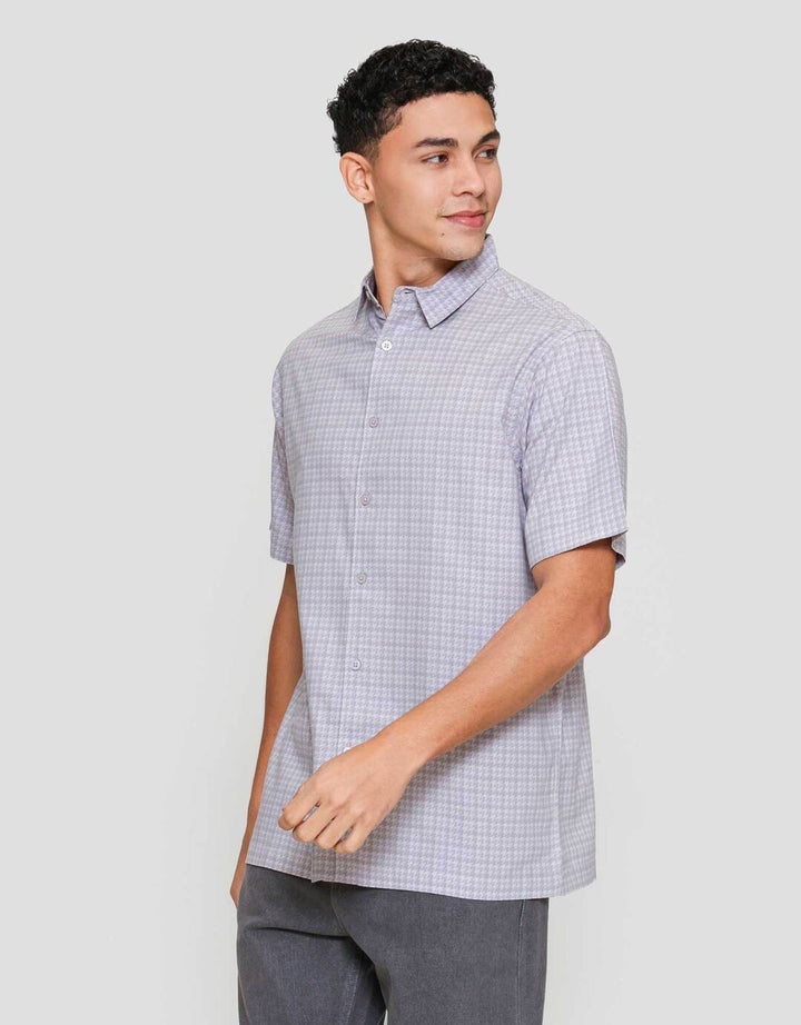 Cole Houndstooth Kemeja Lengan Pendek Pria