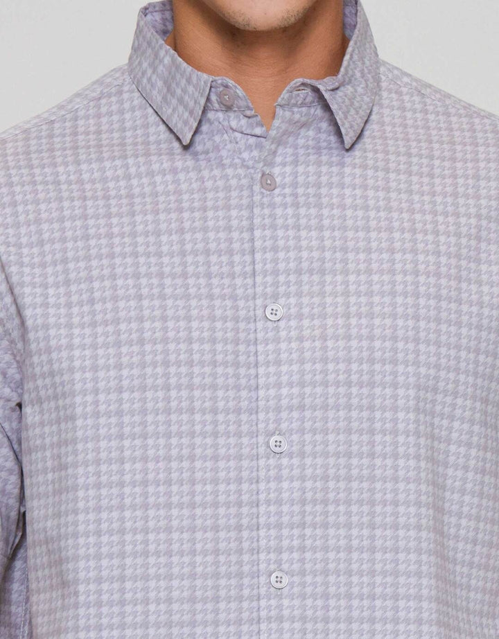 Cole Houndstooth Kemeja Lengan Pendek Pria