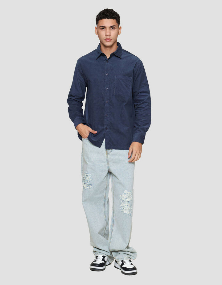 Nevada Solid Corduroy With Pocket Kemeja Pria