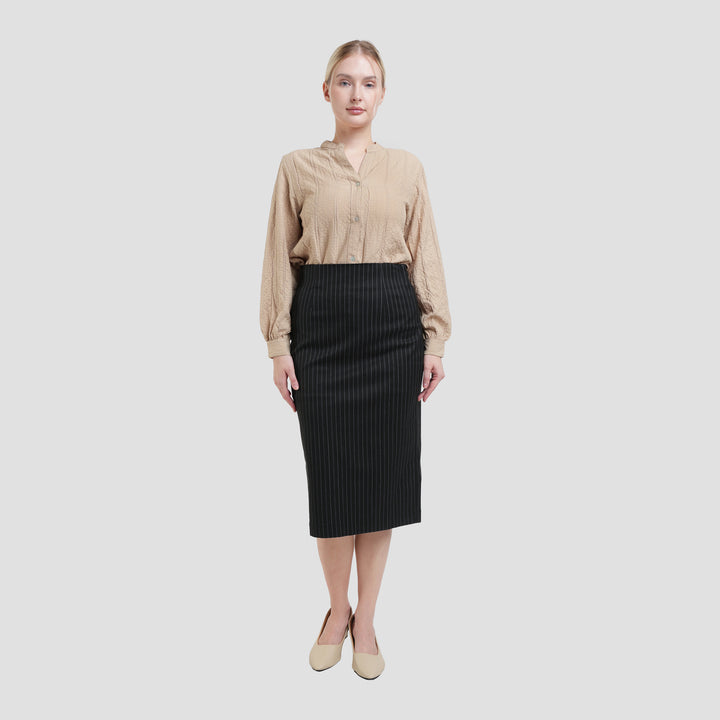 Connexion Span Stripe Rok Midi Wanita