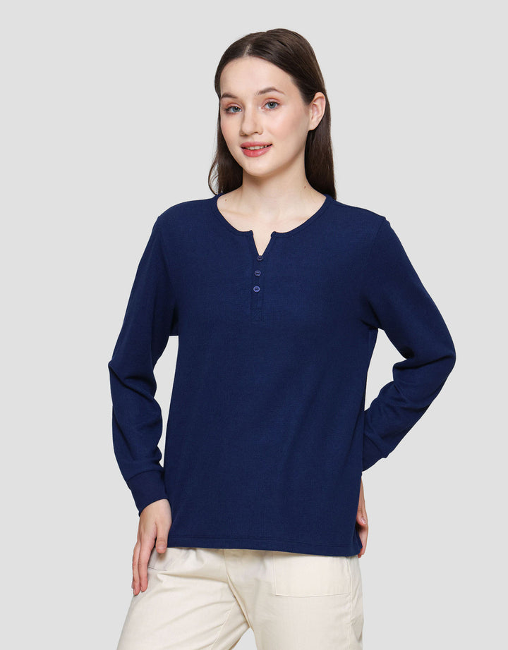 Connexion V-Neck Texture Kaos Lengan Panjang Wanita