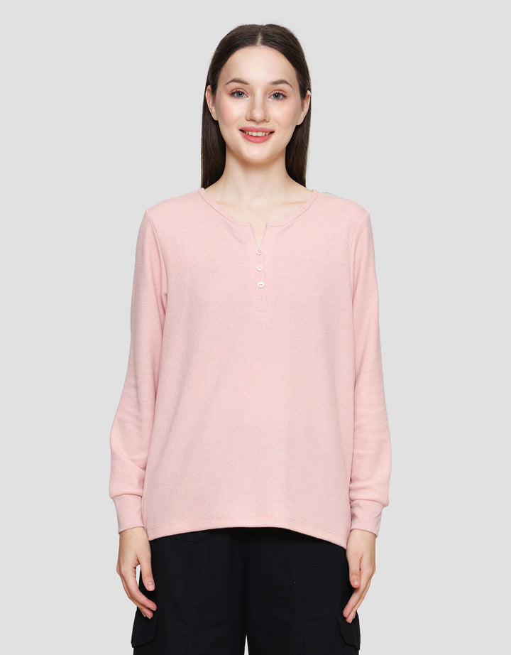 Connexion V-Neck Texture Kaos Lengan Panjang Wanita
