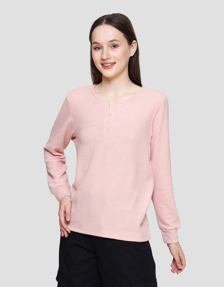 Connexion V-Neck Texture Kaos Lengan Panjang Wanita