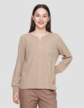 Connexion V-Neck Texture Kaos Lengan Panjang Wanita