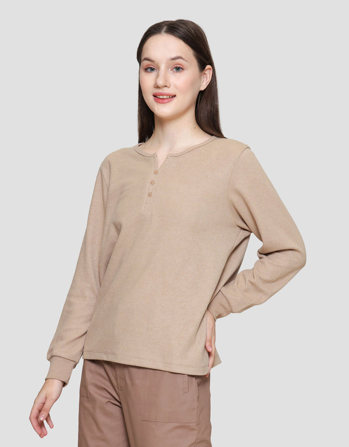 Connexion V-Neck Texture Kaos Lengan Panjang Wanita