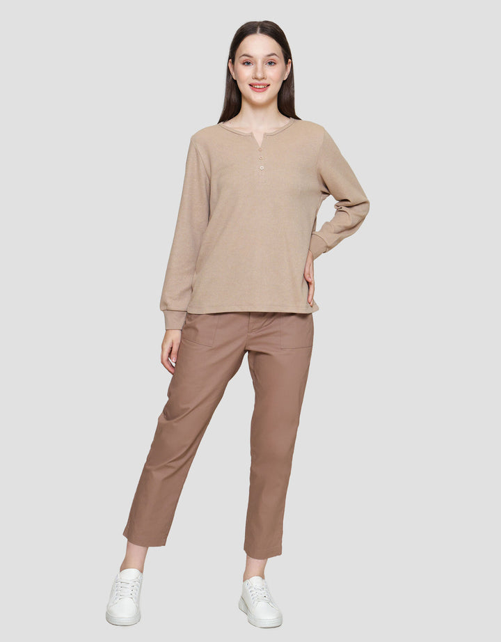 Connexion V-Neck Texture Kaos Lengan Panjang Wanita
