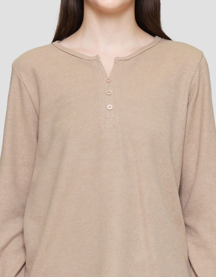 Connexion V-Neck Texture Kaos Lengan Panjang Wanita