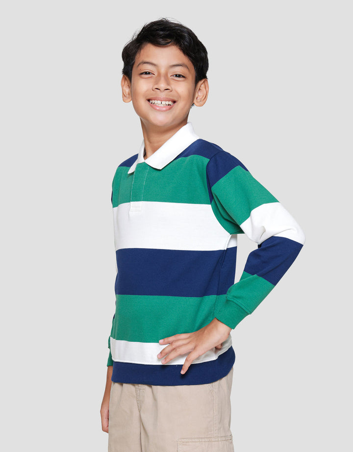 Nevada Collar Green N White Stripe Patch Sweater Anak Laki-laki