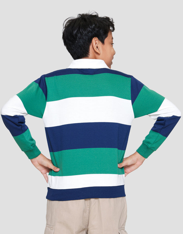 Nevada Collar Green N White Stripe Patch Sweater Anak Laki-laki