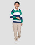 Nevada Collar Green N White Stripe Patch Sweater Anak Laki-laki