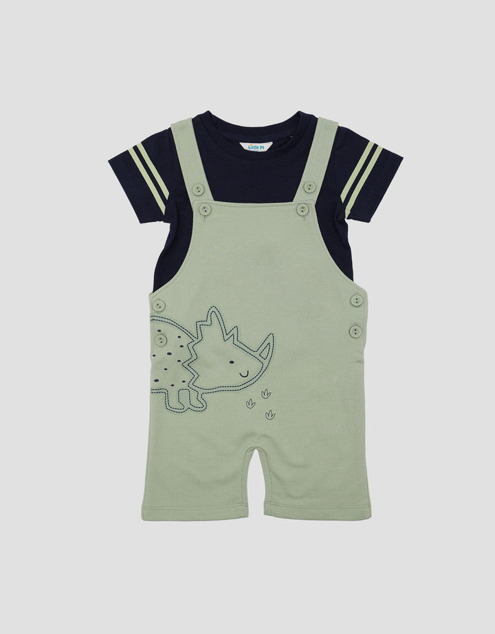 Little M Terry Embos Dino Jumpsuit Overall Bayi Laki-laki