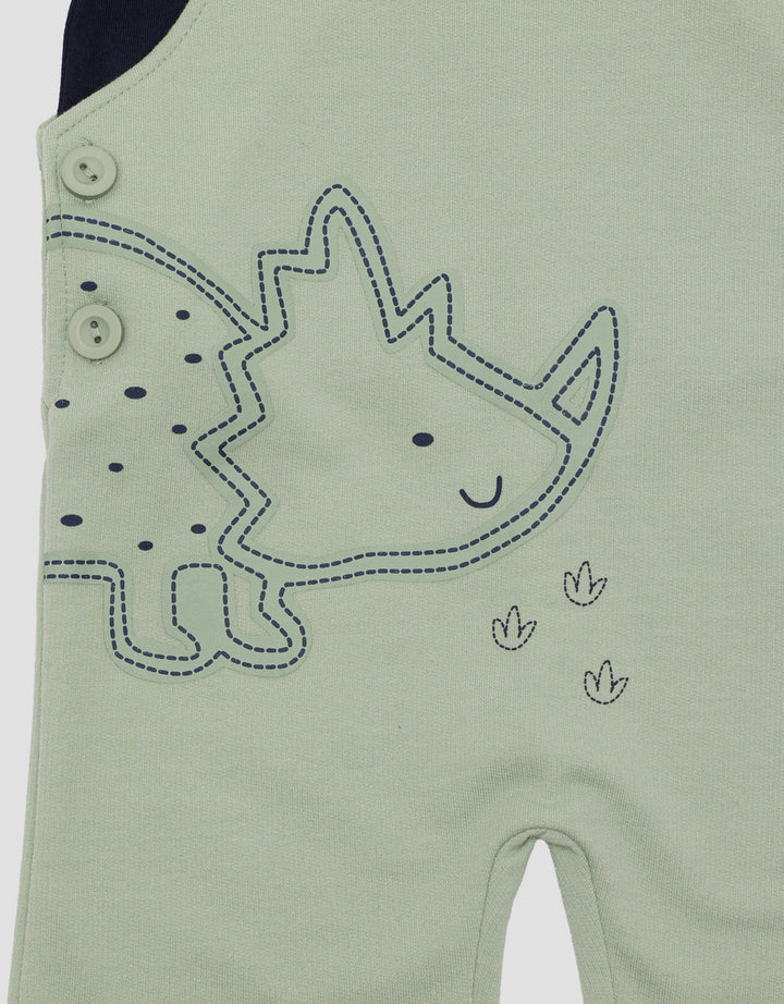 Little M Terry Embos Dino Jumpsuit Overall Bayi Laki-laki