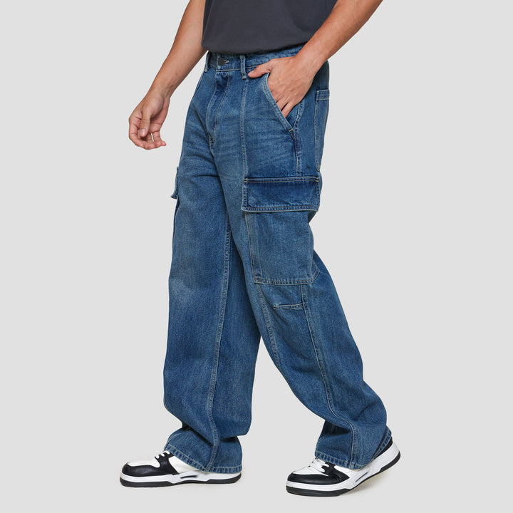 Nevada Cargo Cut And Sewn Loose Fit Celana Denim Pria