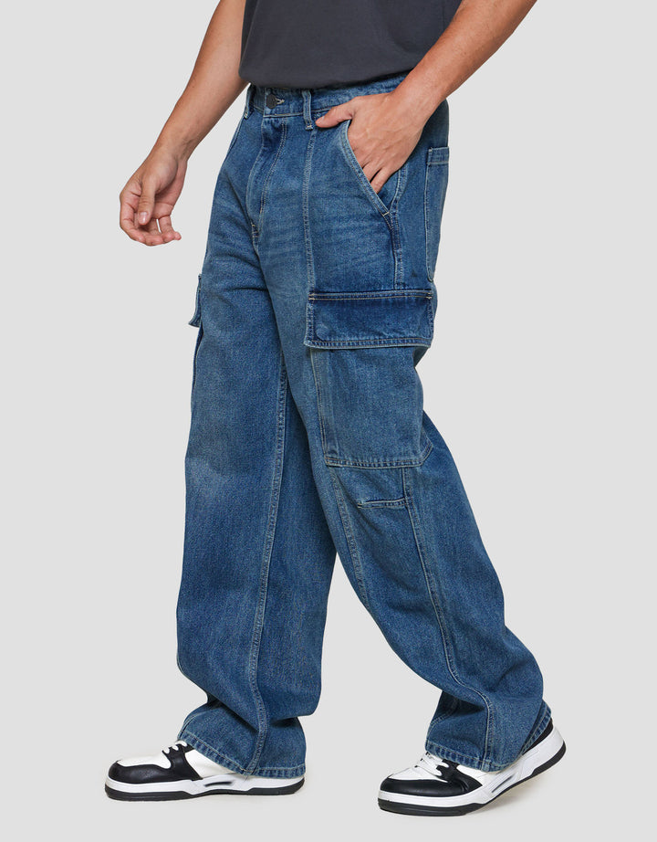 Nevada Cargo Cut And Sewn Loose Fit Celana Denim Pria