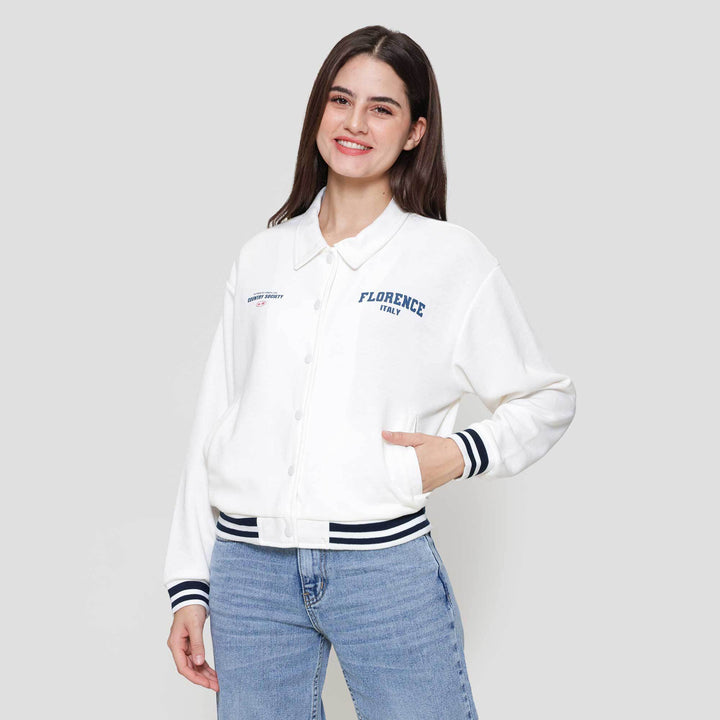 Nevada Varsity With Collar Jaket Wanita