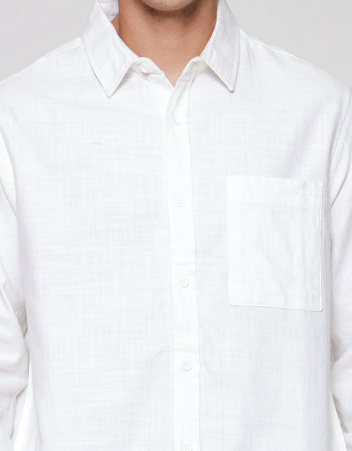 Cole Texture Solid Double Pocket Kemeja Pria