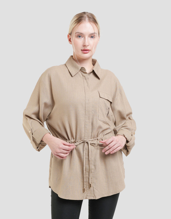 Connexion Linen Slub Outer Rolled Up Kemeja Wanita