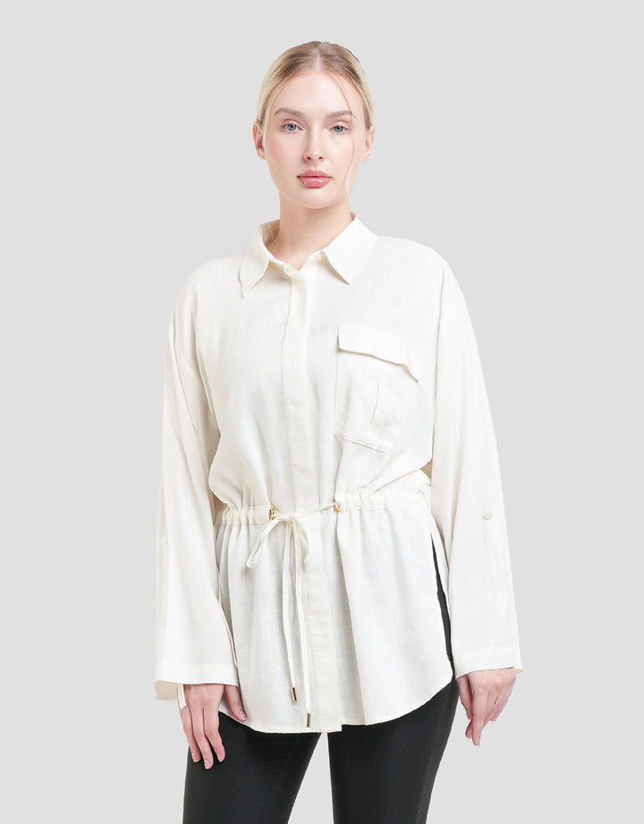 Connexion Linen Slub Outer Rolled Up Kemeja Wanita