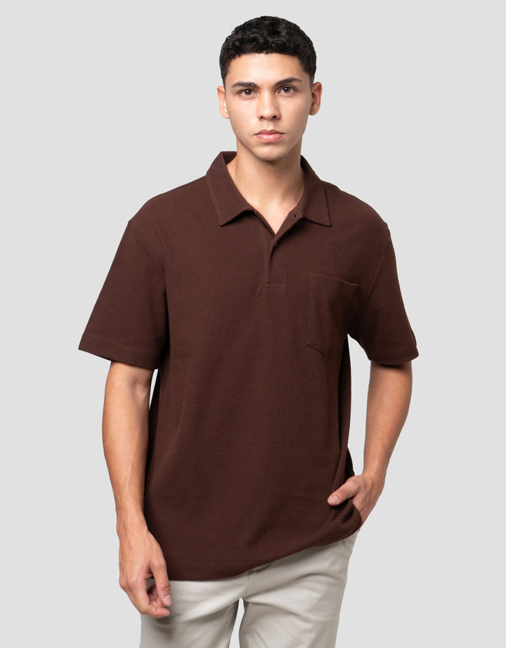 Cole Solid Texture Masdut Waffle Pocket Kaos Polo Pria