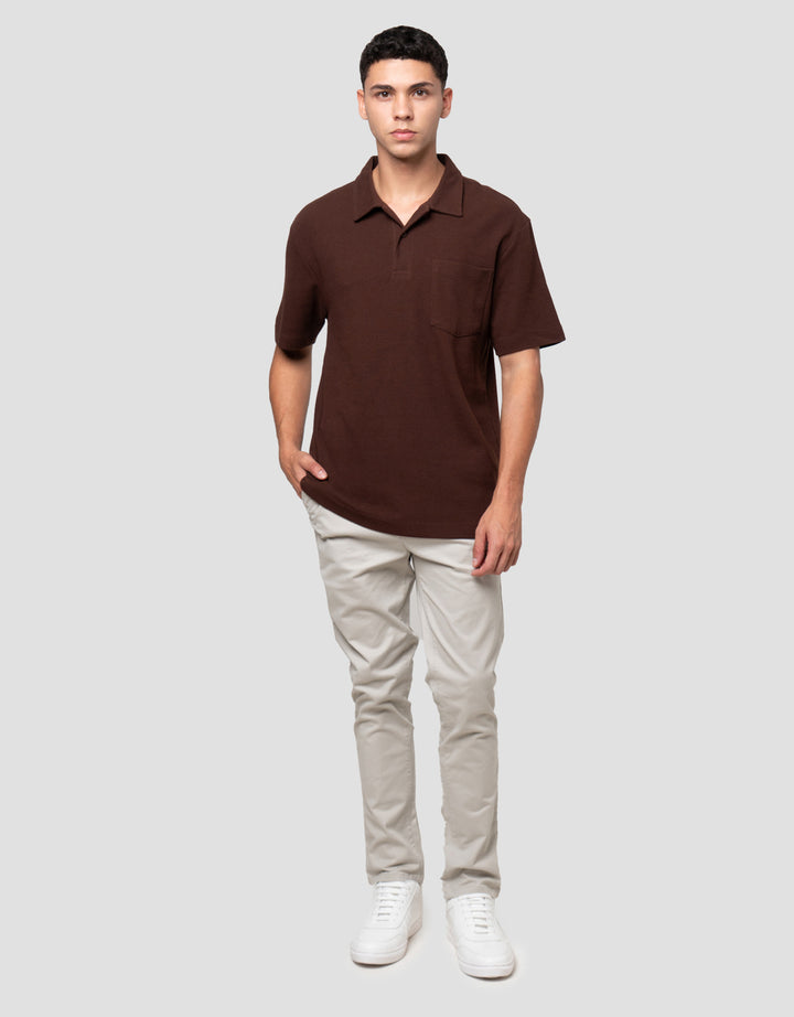 Cole Solid Texture Masdut Waffle Pocket Kaos Polo Pria