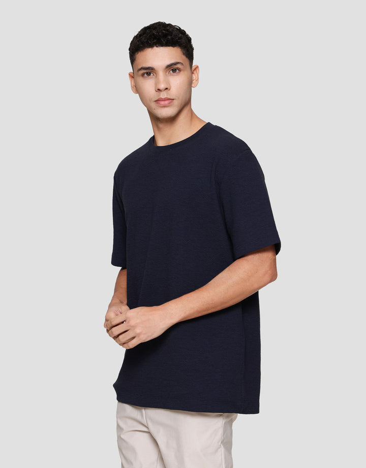 Cole Solid Texture Crincle Roundneck Kaos Pria