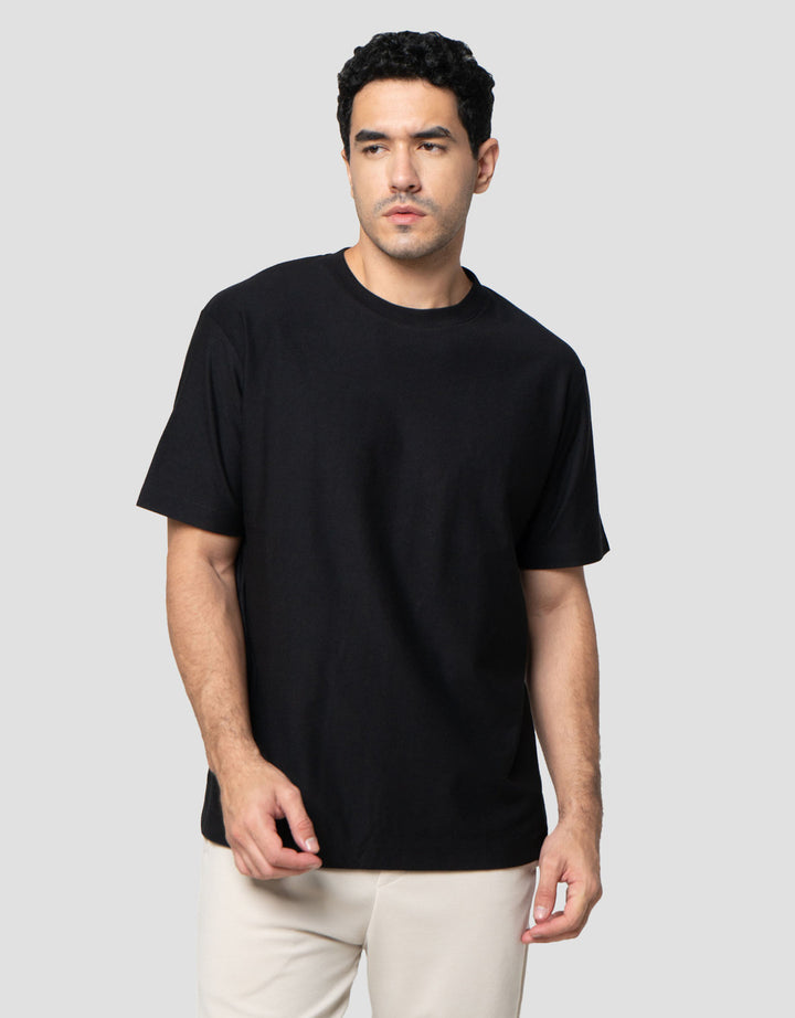 Cole Solid Texture Twill Knit Roundneck Kaos Pria