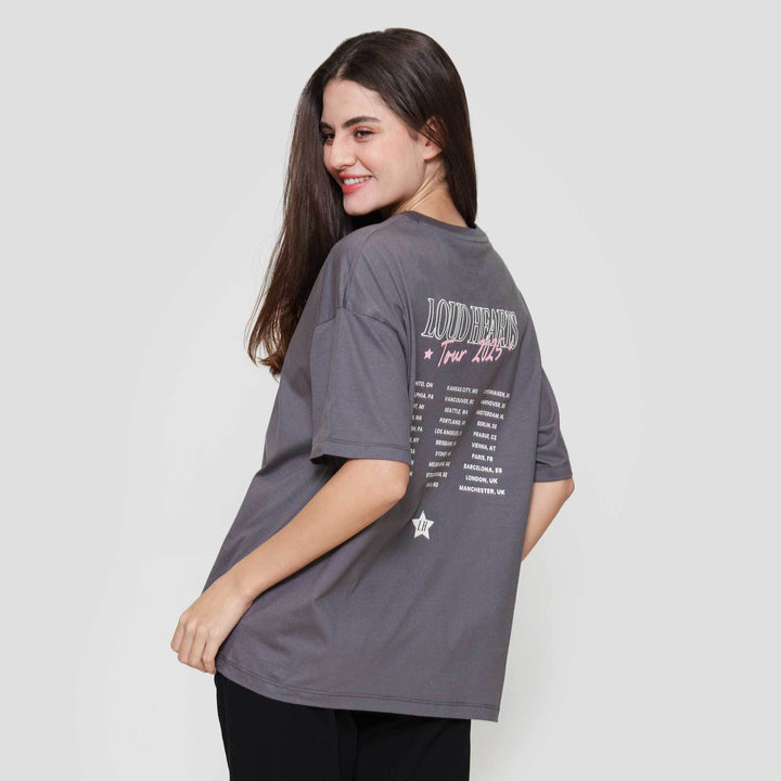 Nevada Solid Comb Loud Hearts Tour 2025 Kaos Oversize Wanita