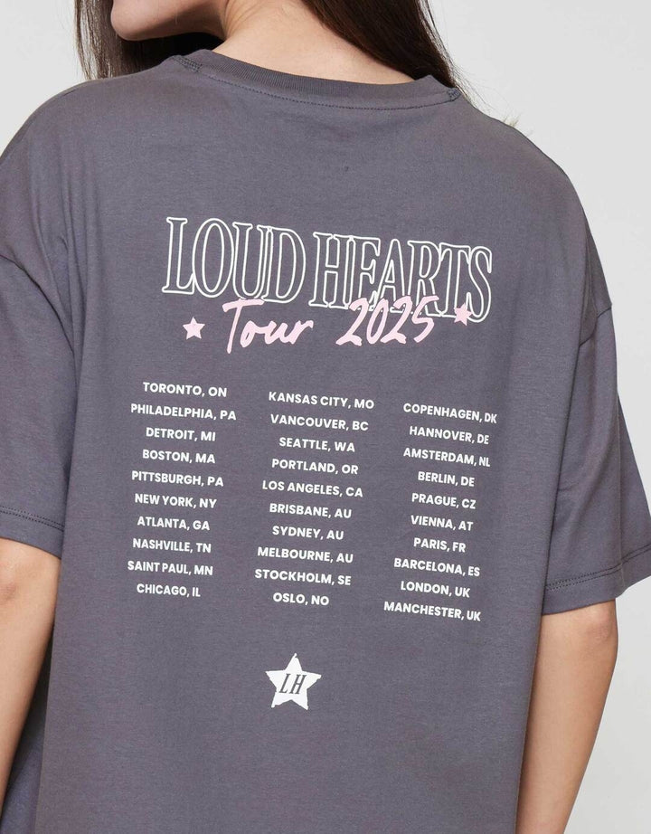 Nevada Solid Comb Loud Hearts Tour 2025 Kaos Oversize Wanita